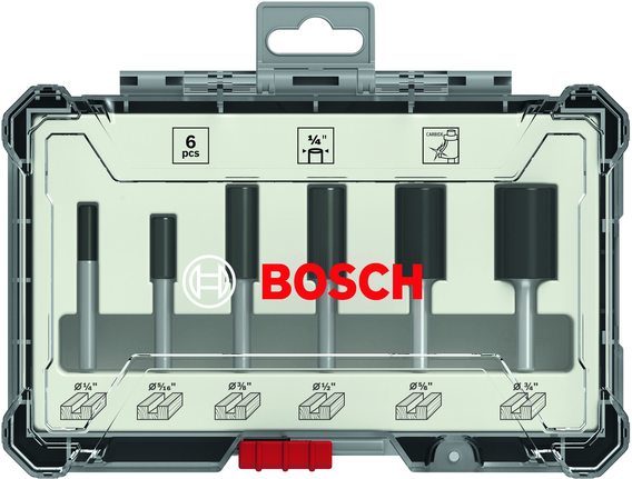 ดอกเร้าเตอร์ PRO ชุดตรง ก้าน 1/4 นิ้ว 6 ชิ้น ชุดดอกเราเตอร์ Bosch 6 ชิ้น 1/4″.