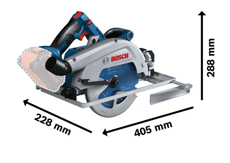 เลื่อยวงเดือนไร้สาย Bosch GKS 18V-68 GC พร้อมขนาด