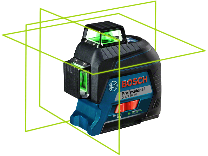 เครื่องมือวัดระดับเลเซอร์ Bosch GLL 3-60 XG พร้อมเส้นสีเขียว.