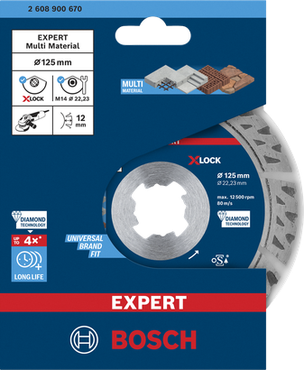 ใบตัดเพชร Bosch EXPERT MultiMaterial X-LOCK 125×22.23×2.4×12 มม.