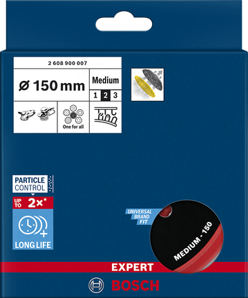 แผ่นขัด Bosch EXPERT หลายรู 150 มม. ขนาดกลาง.