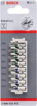 ชุดไขควงหัวแข็งพิเศษ 8 ชิ้น Bosch Pick and Click.