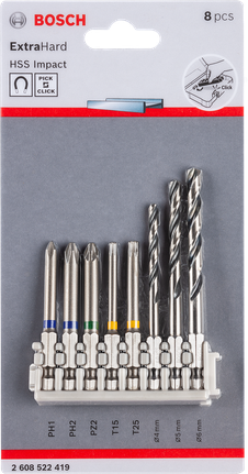 ชุดดอกสว่านและดอกไขควง HSS 8 ชิ้น Bosch