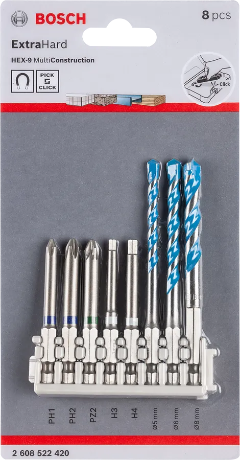 ชุดไขควงและดอกสว่าน Pick & Click 8 ชิ้น Bosch.