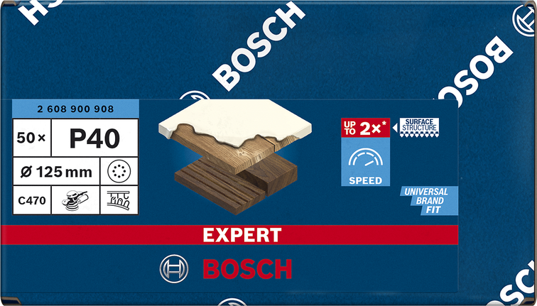 กระดาษทราย Bosch C470 125 มม. P40 บรรจุ 50 แผ่น.