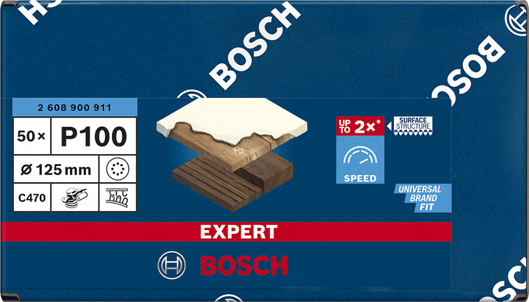 กระดาษทราย Bosch C470 125 มม. P100 แพ็ค 50 แผ่น.