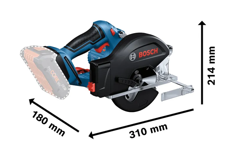 เลื่อยวงเดือนไร้สาย Bosch GKM 18V-50 พร้อมขนาด