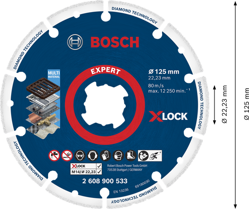 ใบตัดเพชร Bosch Expert X-LOCK สำหรับวัสดุหลายชนิด.