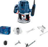 เราเตอร์ Bosch GOF 130 พร้อมอุปกรณ์เสริมสำหรับงานไม้.