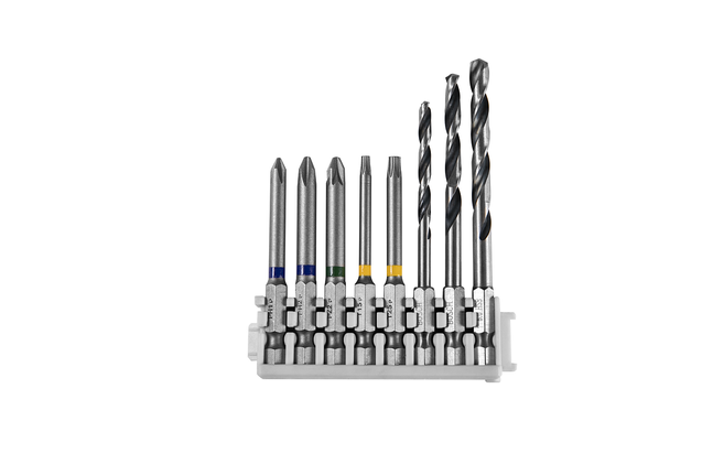 ไขควง Bosch Pick & Click Extra Hard และดอกสว่านกระแทก HSS แพ็คผสม 8 ชิ้น.