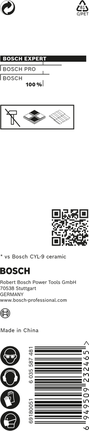 ดอกสว่านเจาะเซรามิกแข็ง Bosch EXPERT HEX-9 ขนาด 12 x 90 มม.