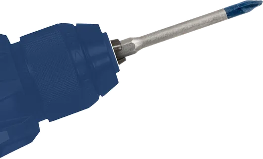 สว่านไร้สายพร้อมดอกไขควงปลายสีน้ำเงิน.