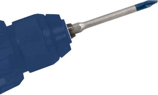 สว่านไร้สายพร้อมดอกไขควงปลายสีน้ำเงิน.