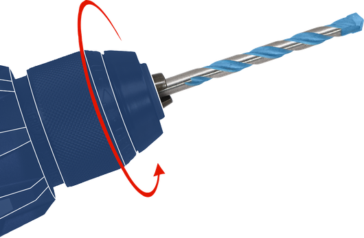 หัวจับดอกสว่านโรตารี่สีน้ำเงิน พร้อมดอกสว่านเจาะปูนที่ติดตั้งไว้แล้ว