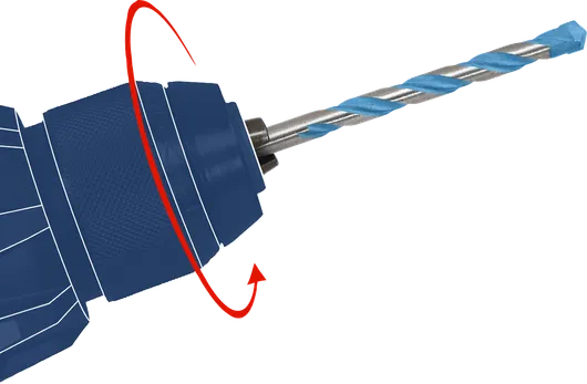 หัวจับดอกสว่านโรตารี่สีน้ำเงิน พร้อมดอกสว่านเจาะปูนที่ติดตั้งไว้แล้ว