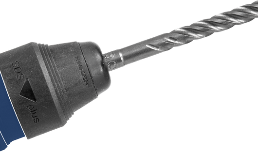 ภาพระยะใกล้ของสว่านที่ติดตั้งดอกสว่านแบบเกลียวสำหรับเจาะวัสดุหนา