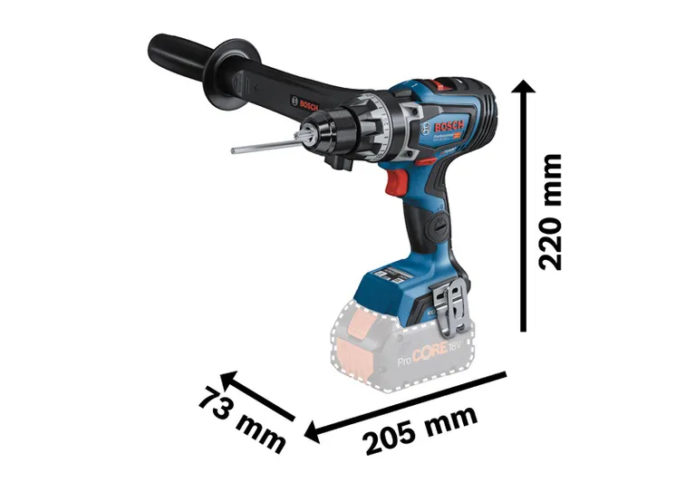 สว่านไร้สาย Bosch GSR 18V-150 C พร้อมด้ามจับด้านข้าง.