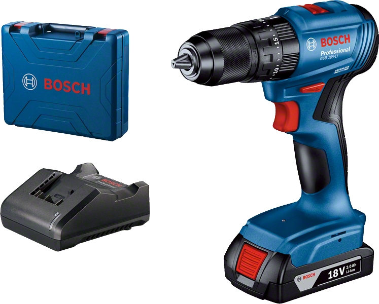 สว่านไร้สาย Bosch GSB 185-LI พร้อมเครื่องชาร์จและกล่อง.