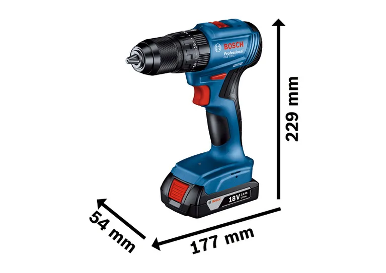 สว่านไร้สาย Bosch GSB 185-LI 18V 2.0Ah ขนาด.