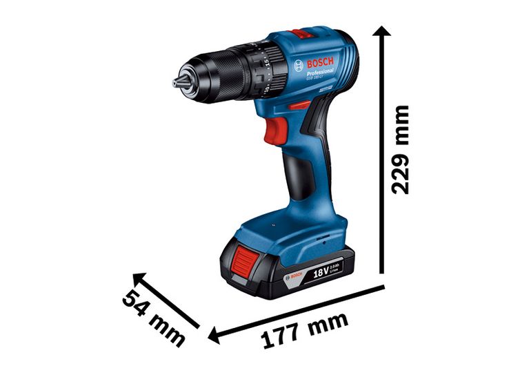 สว่านไร้สาย Bosch GSB 185-LI 18V 2.0Ah ขนาด.