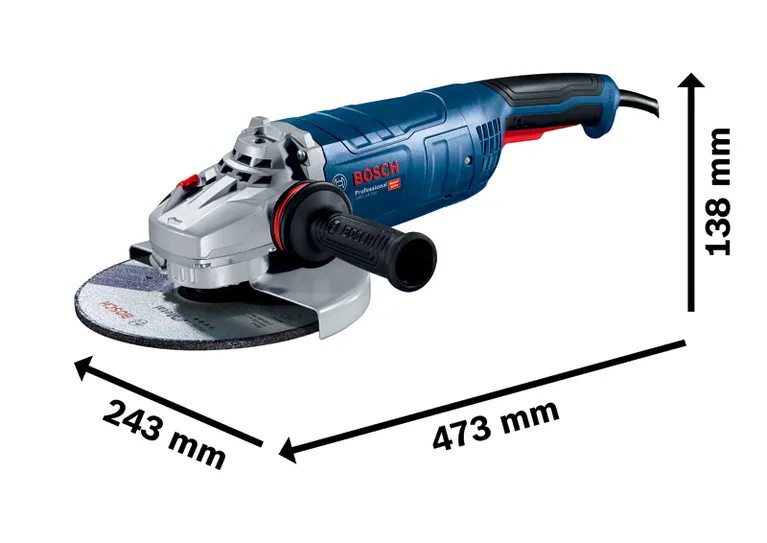 เครื่องเจียรไฟฟ้า Bosch GWS 24-230 พร้อมด้ามจับด้านข้างตามหลักสรีรศาสตร์.