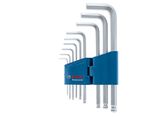 ชุดประแจหกเหลี่ยม Bosch 9 ชิ้น จัดอยู่ในช่องสีน้ำเงิน