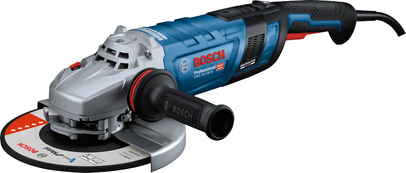 เครื่องเจียรไฟฟ้า Bosch GWS 30-230 B พร้อมด้ามจับที่ถูกหลักสรีรศาสตร์.