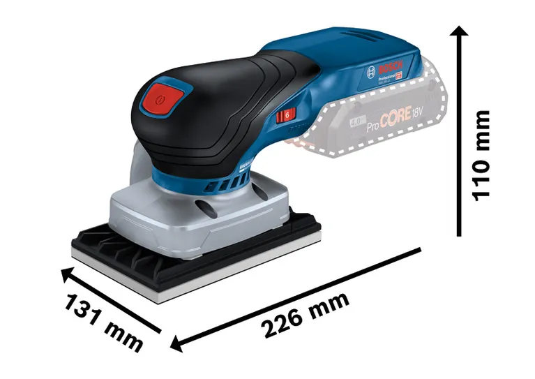 เครื่องขัดกระดาษทรายไร้สาย Bosch GSS 18V-13 พร้อมขนาด