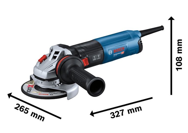 เครื่องเจียรไฟฟ้า Bosch GWS 14 ตามขนาดที่แสดง.