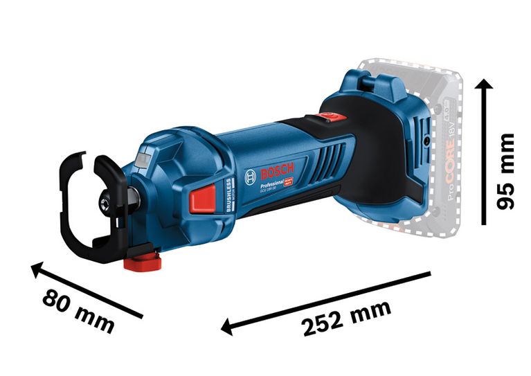 เราท์เตอร์ไร้สายสำหรับผนังยิปซั่ม Bosch GCU 18V-30 ที่มีดีไซน์กะทัดรัด.