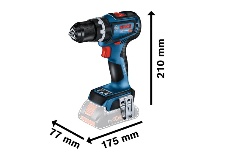 สว่านกระแทกไร้สาย Bosch GSB 18V-90 C มีขนาดมิติ.