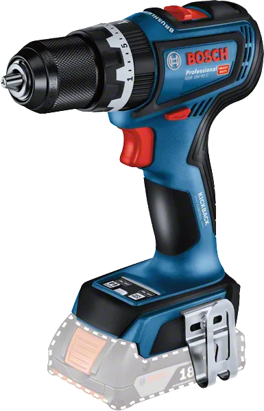 สว่านไร้สาย Bosch GSB 18V-90 C พร้อมคลิปหนีบเข็มขัดโลหะ.