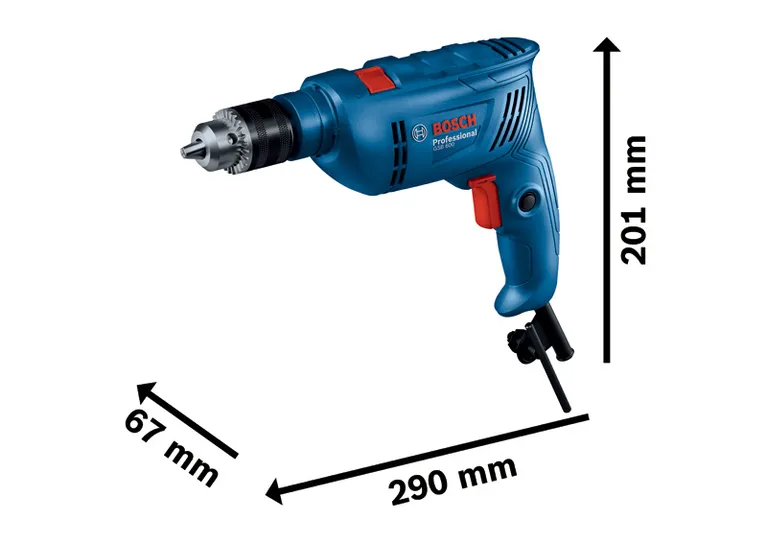สว่านกระแทก Bosch GSB 600 พร้อมด้ามจับที่ถูกหลักสรีรศาสตร์.