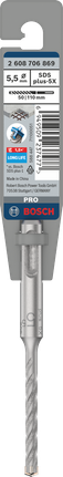 ดอกสว่านเจาะกระแทก PRO SDS plus-5X, ขนาด 5.5 x 50 x 110 มม. ดอกสว่าน Bosch SDS plus-5X 5.5×110 มม.