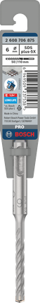 ดอกสว่านเจาะกระแทก PRO SDS plus-5X, ขนาด 6 x 50 x 110 มม. ดอกสว่าน Bosch PRO SDS plus-5X 6 x 50 x 110 มม.