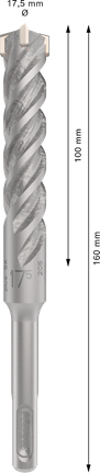 ดอกสว่านเจาะกระแทก PRO SDS plus-5X, ขนาด 17.5 x 100 x 160 มม. ดอกสว่านกระแทก Bosch PRO SDS plus-5X เส้นผ่านศูนย์กลาง 17.5 มม.