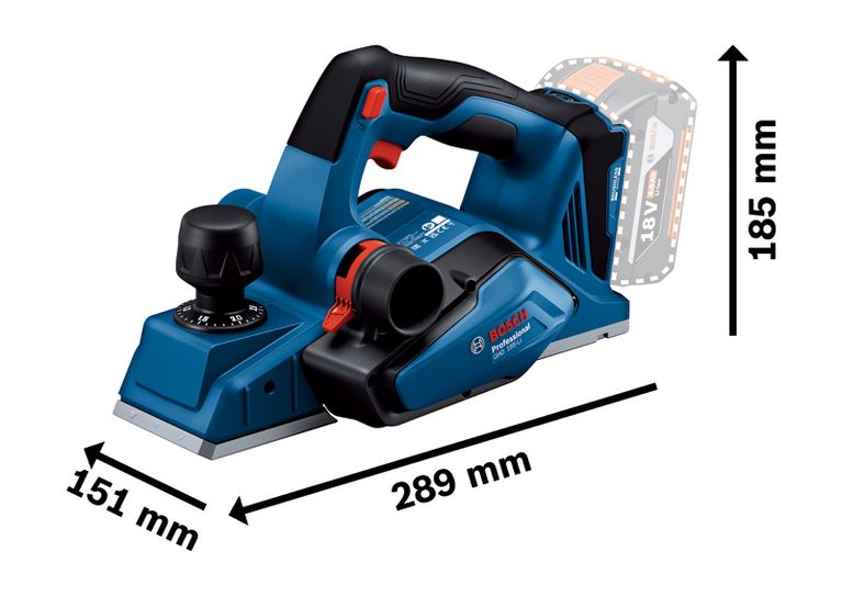 เครื่องไสไม้ไร้สาย Bosch GHO 185-LI มีขนาดมิติ.
