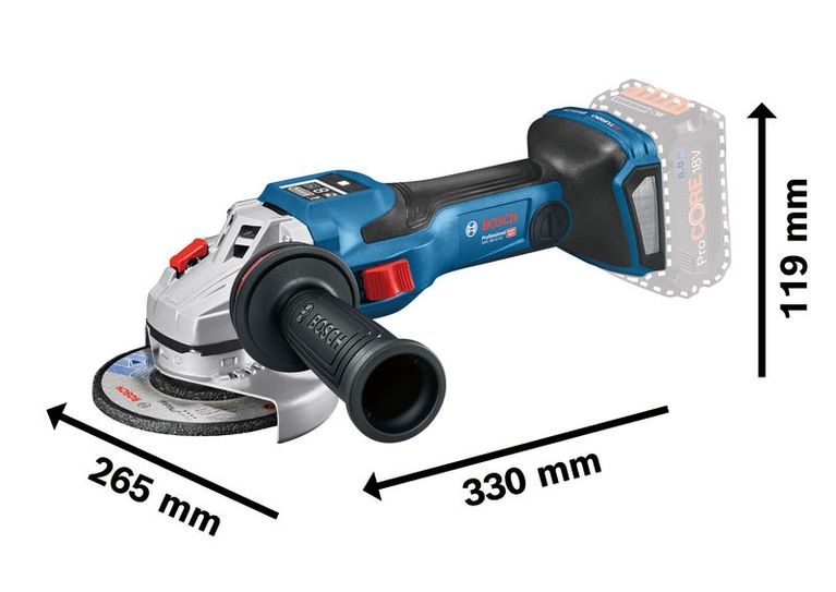 ขนาดเครื่องเจียรไร้สาย Bosch GWS 18V-15 SC.
