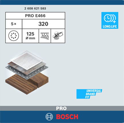 แผ่นขัด Bosch PRO E466 ขนาด 125 มม. G320 อายุการใช้งานยาวนาน