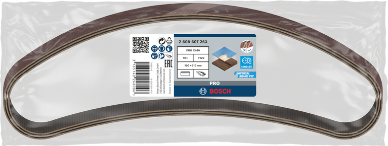 สายพานกระดาษทรายขัด PRO X440 100 x 610 มม. G120 10 ชิ้น Bosch PRO X440 กระดาษทรายสายพาน 100×610 mm G120 10 ชิ้น