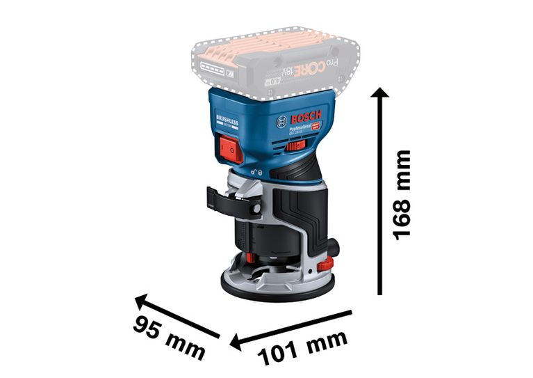 เราเตอร์ไร้สาย Bosch GKF 18V-8 ที่มีดีไซน์กะทัดรัด.