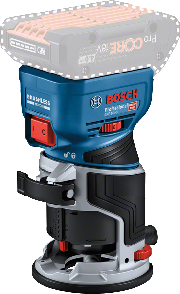 เราเตอร์ไร้สายแบบมือถือ Bosch GKF 18V-8 พร้อมมอเตอร์ไร้แปรงถ่าน.