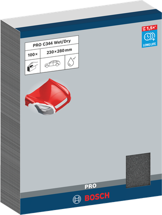 กระดาษทรายขัดด้วยมือ PRO C344 wet and dry, 230 x 280 มม., G120, 100 ชิ้น แผ่นขัดเปียกและแห้ง Bosch PRO C344 ขนาด 230 x 280 มม.