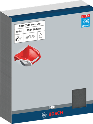 กระดาษทรายขัดด้วยมือ PRO C344 wet and dry, 230 x 280 มม., G400, 100 ชิ้น แผ่นขัดเปียกและแห้ง Bosch PRO C344 230 x 280 มม.