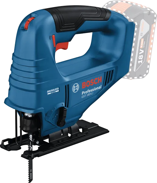 GST 183-LI จิ๊กซอว์ไร้สาย Bosch GST 183-LI พร้อมช่องใส่แบตเตอรี่ที่มองเห็นได้.