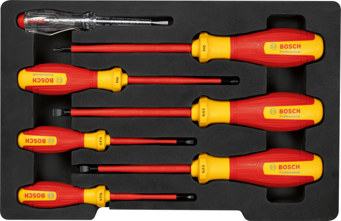 ชุดไขควง Bosch VDE รุ่น SL/PH 7 ชิ้น สำหรับแรงดันไฟฟ้าสูงสุด 1000V
