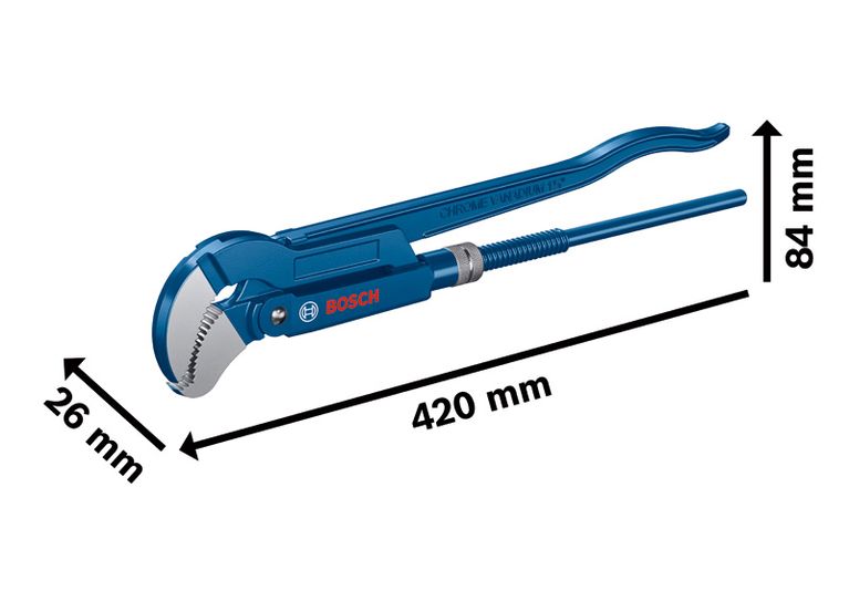ประแจขันท่อหัวฉาก 45° ปากจับรูปตัว S 420 มม. ประแจท่อมุม Bosch 420มม.