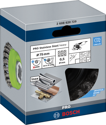 แปรงถ้วยสแตนเลส Bosch PRO X-Lock 75×0.5 มม.