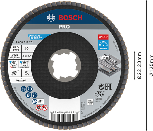 จานขัดแบบเอียง Bosch PRO X571 125มม. G40 X-Lock.