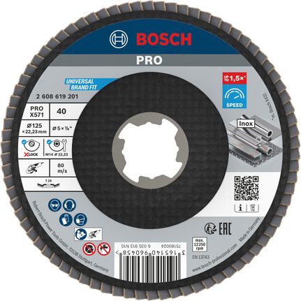 แผ่นขัดจาน Bosch PRO X571 แบบงอ 125 มม. G40 X-Lock